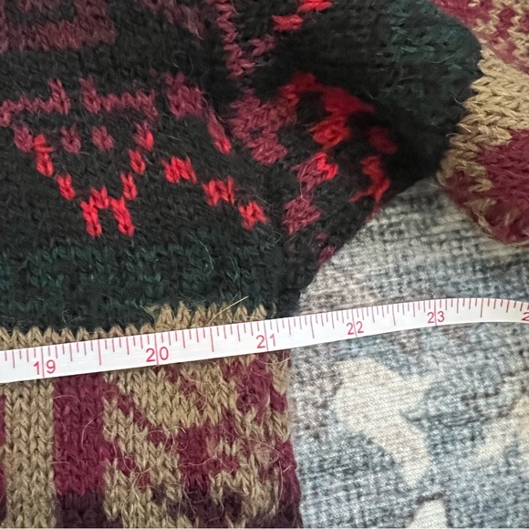 Vintage Alpaca Crewneck Knit Sweater Sz L Striped Aztec Pattern Handmade Peru - Picture 8 of 10